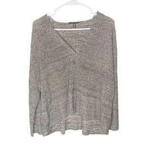 Eileen Fisher loose 100% Tencel fabric quarter sleeve v-neck sweater large
